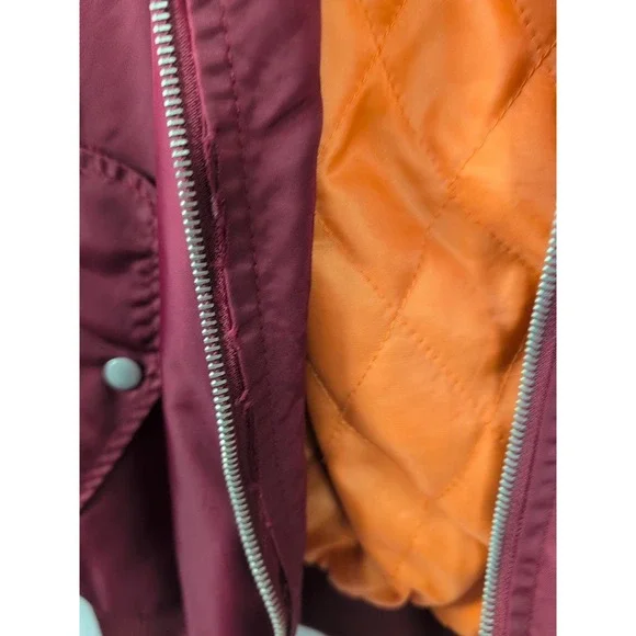 Brooklyn Cloth Mens Bomber Jacket Burgundy Maroon Quilted Orange Lining Large - Picture 16 of 16